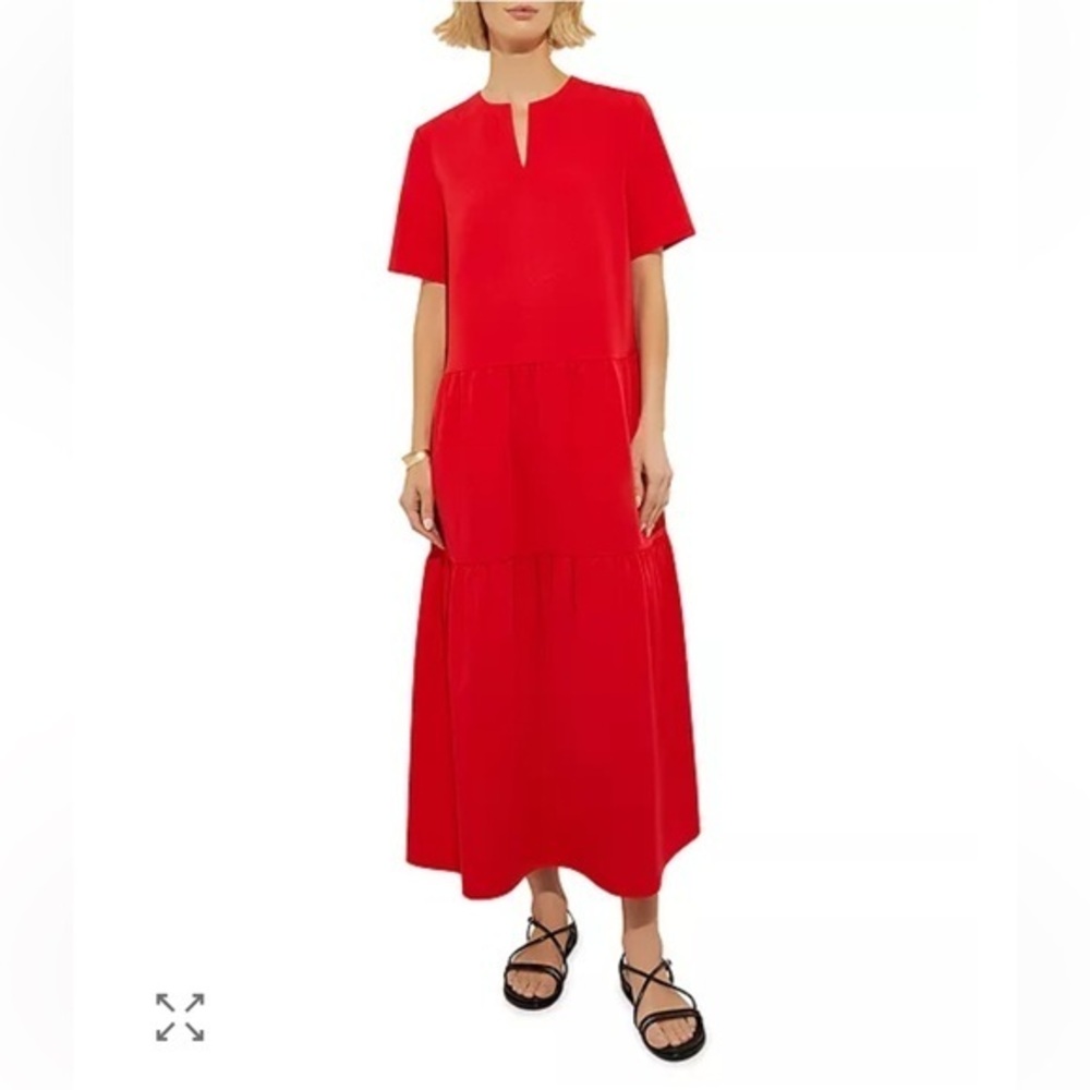 Misook Tiered Swing Red Maxi Dress Size M Oversized